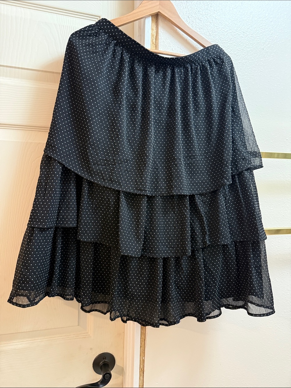 J. Crew Black Tiered Polka Dot Chiffon Skirt